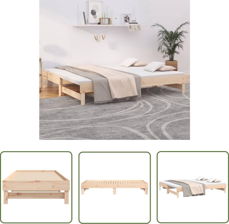The Living Store Slaapbank Massief Grenen Uitschuifbaar Gelat ontwerp Eenvoudig gebruik 202.5 x 159 x 33.5 cm Geschikte matras 80 x 200 cm Slaapbank Sofa Bed Grenenhout Meubels Multifunctioneel Meubel Guest Bed - Foto 2