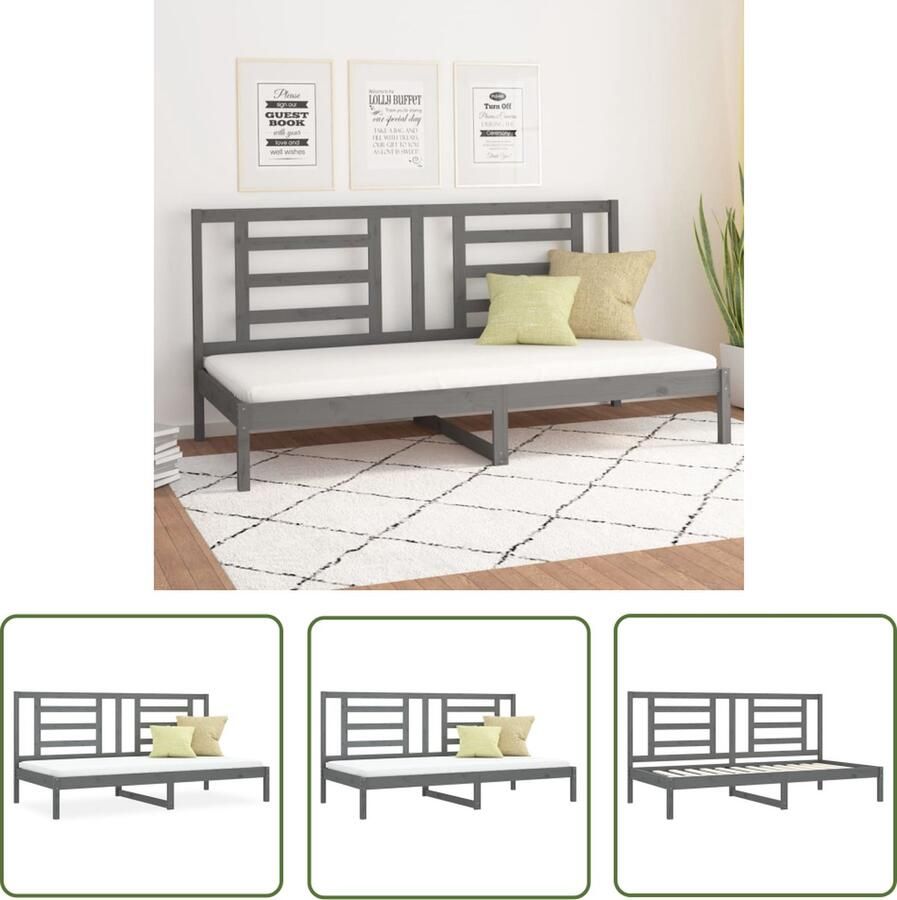 The Living Store Slaapbank 90x200 cm massief grenenhout grijs Slaapbank Slaapbanken Bedbank Bed Bedframe Houten Bedframe Bedbodem Logeerbed Slaapmeubel Ledikant Bedbanken - Foto 2