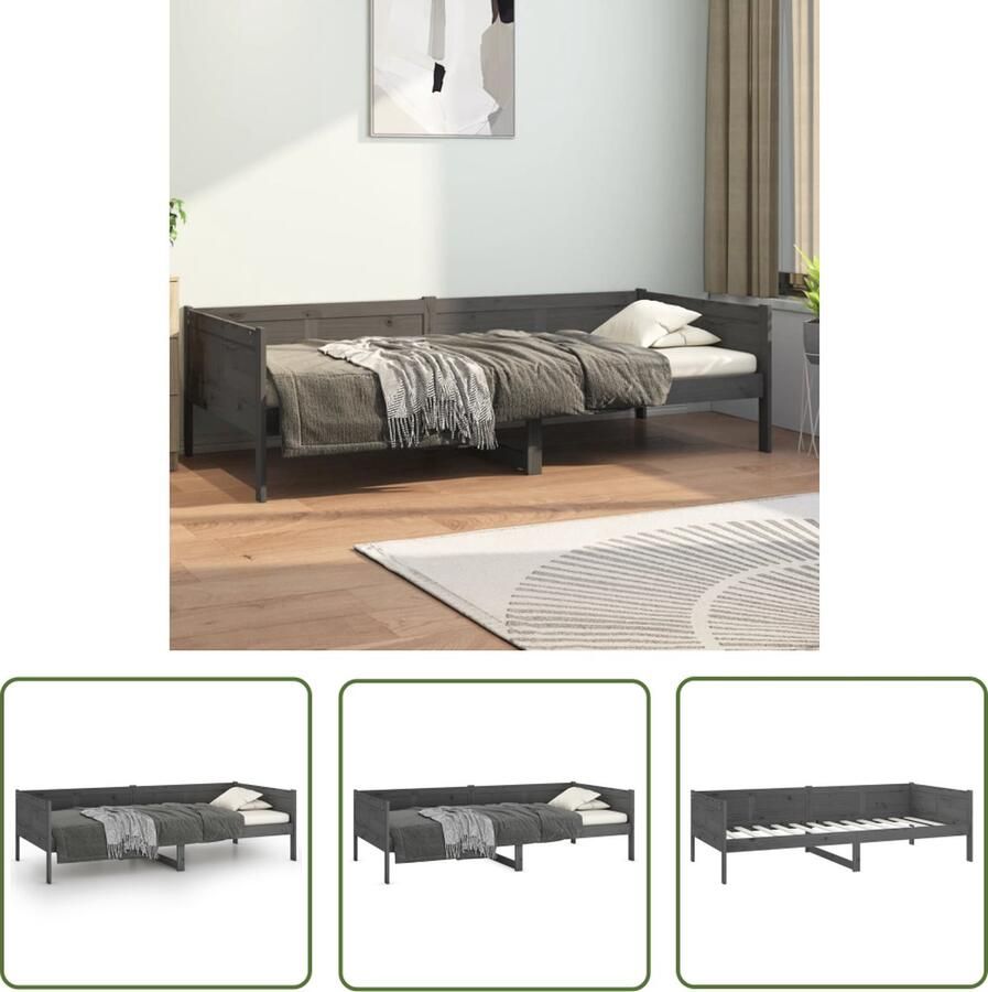 The Living Store Slaapbank massief grenenhout grijs 90x190 cm Slaapbank Slaapbanken Bedbank Bed Bedframe Houten Bedframe Bedbodem Logeerbed Slaapmeubel Ledikant Bedbanken - Foto 3