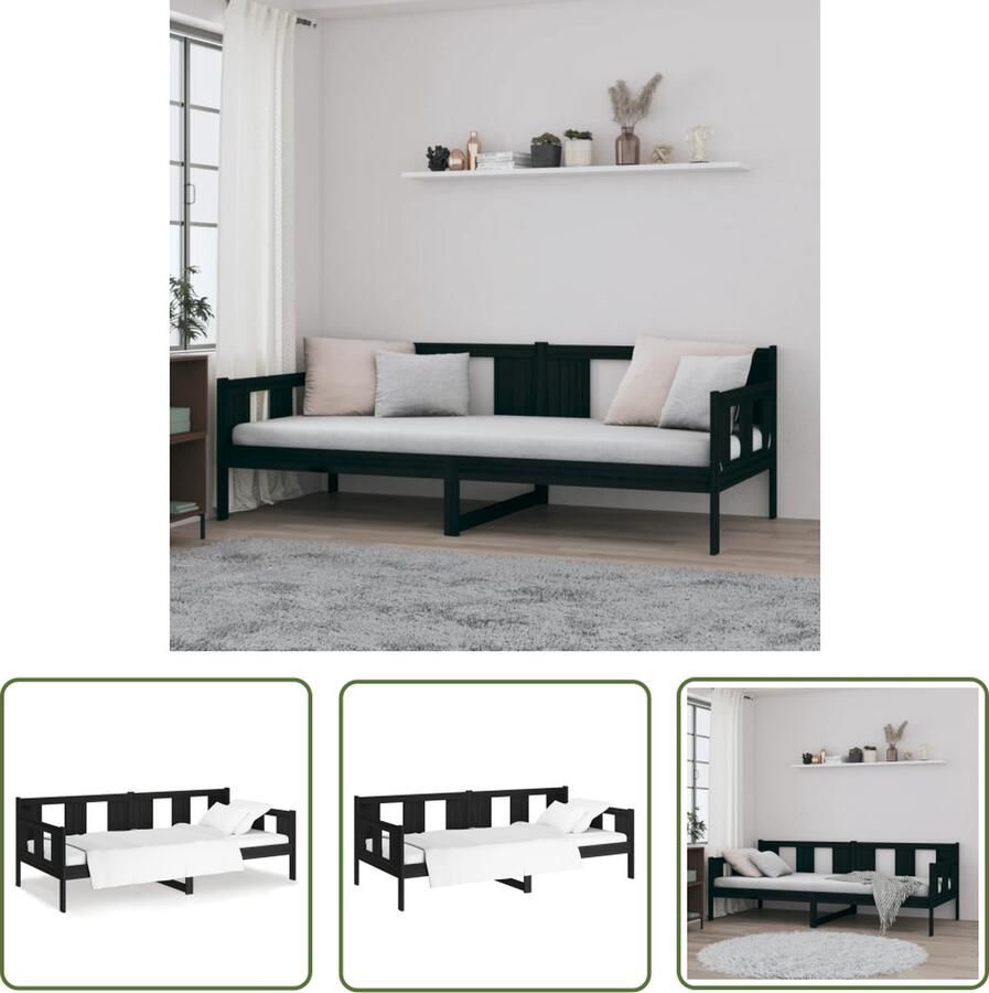 The Living Store Slaapbank massief grenenhout zwart 90x200 cm Slaapbank Slaapbanken Bedbank Bed Bedframe Houten Bedframe Bedbodem Logeerbed Slaapmeubel Ledikant Bedbanken