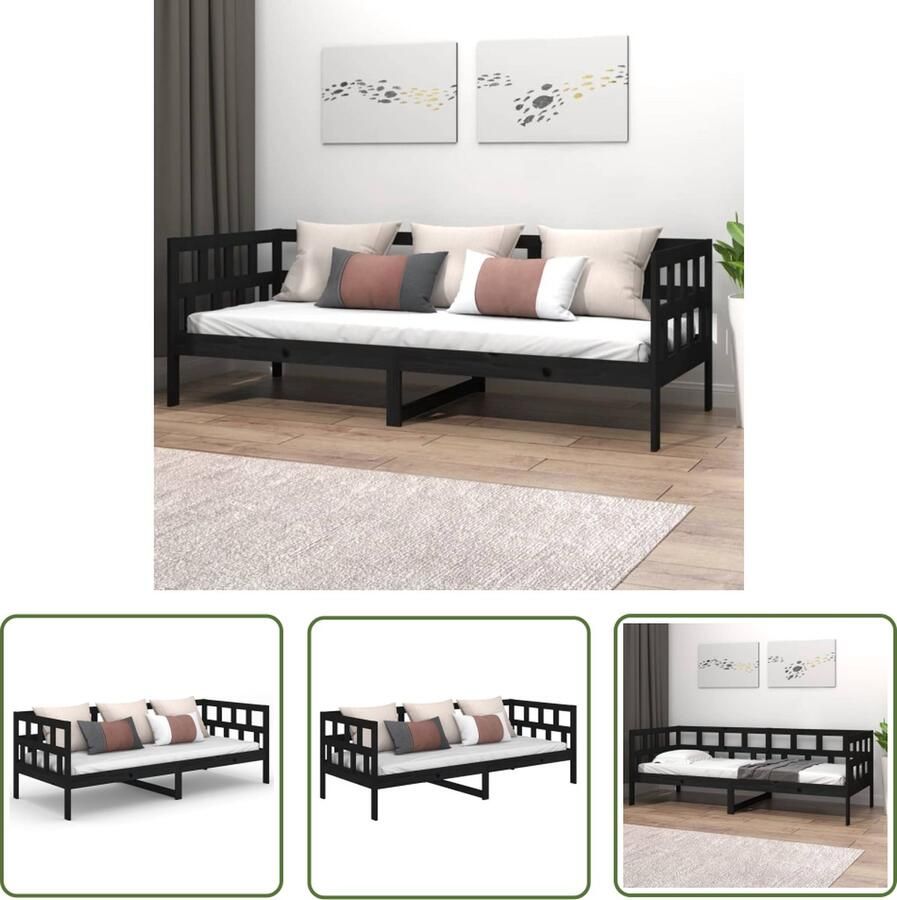 The Living Store Slaapbank Massief grenenhout Rustieke charme Stevige lattenbodem Zwart 203.5 x 86 x 68.5 cm Slaapbank Massief Hout Grenenhout Rustieke Meubels Black Furniture