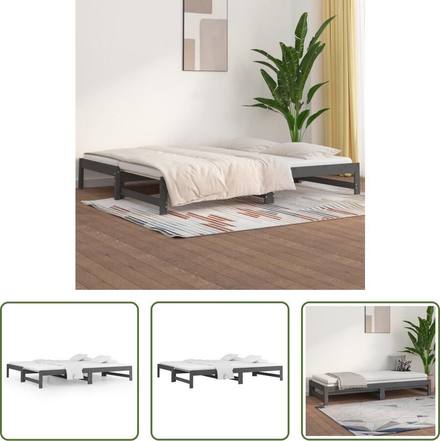 The Living Store Slaapbank uitschuifbaar 2x(80x200) cm massief grenenhout grijs Slaapbank Slaapbanken Bedbank Bed Bank Slaap Bank Houten Bedbank Houten Slaapbank Logeerbed Ligbed Bed Bedbanken Bed Banken - Foto 2