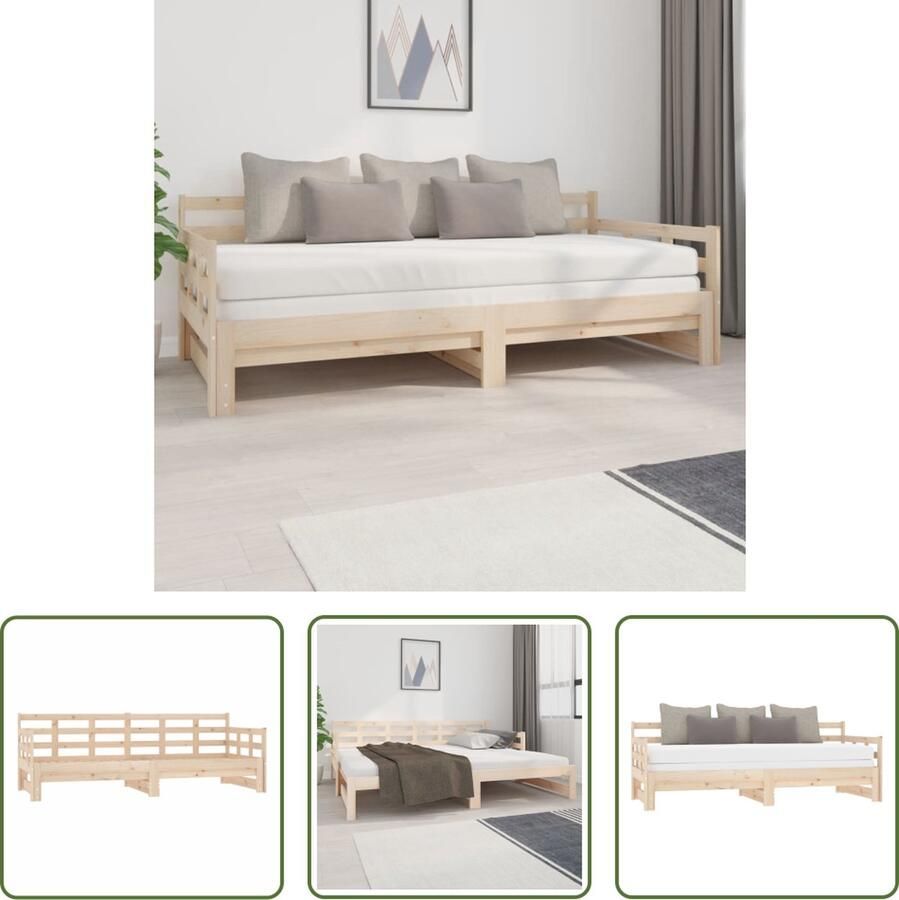 The Living Store Slaapbank uitschuifbaar massief grenenhout 2x(90x200) cm Uitschuifbare Slaapbank Uitschuifbare Slaapbanken Bedbank Bed Bedframe Houten Bedframe Bedbodem Slaapmeubel Ledikant Bedbanken Bedden - Foto 2