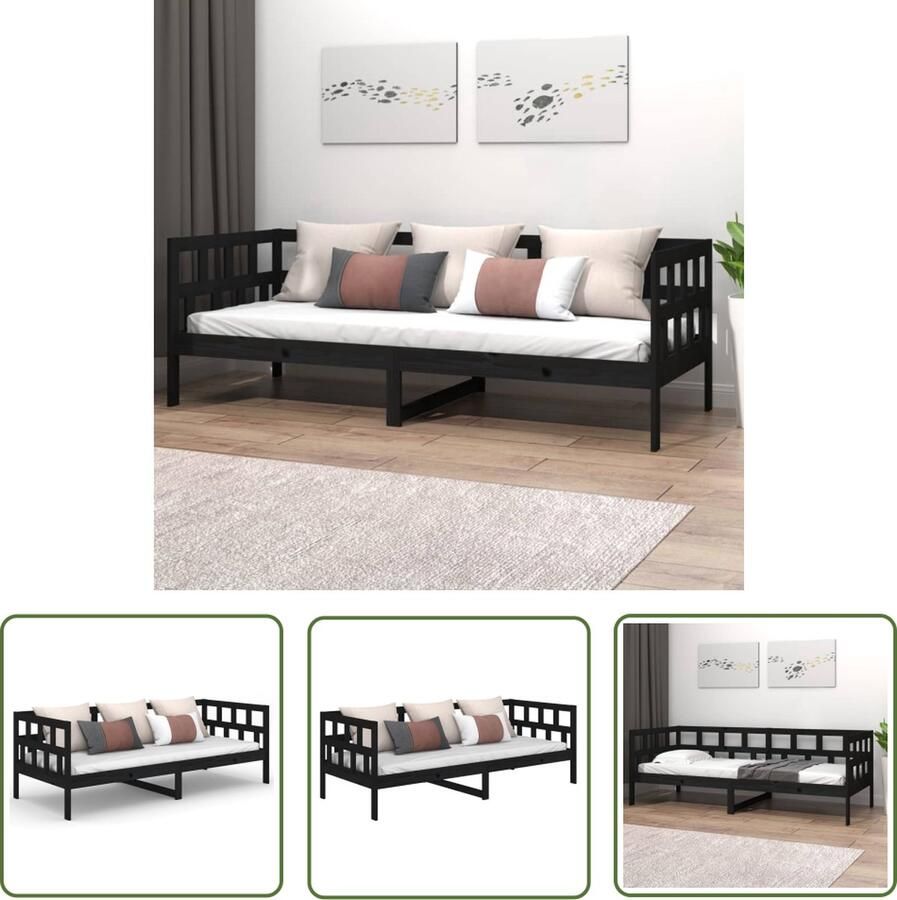 The Living Store Slaapbank massief grenenhout zwart 90x200 cm Slaapbank Slaapbanken Bedbank Bed Bedframe Houten Bedframe Bedbodem Logeerbed Slaapmeubel Ledikant Bedbanken - Foto 2