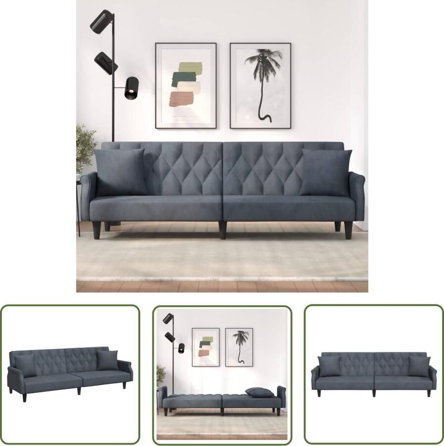 The Living Store Slaapbank Fluwelen Bank Donkergrijs 216x89x70 cm Verstelbare Rugleuning Slaapbank Sofa Bed Lounge Bank Velvet Bank Grijze Bank - Foto 2