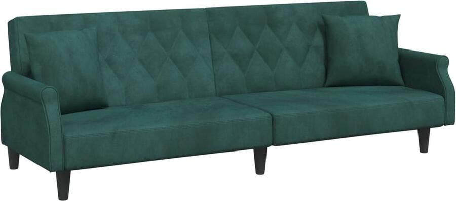 The Living Store Fluwelen Slaapbank Donkergroen Verstelbare rugleuning Comfortabele zitervaring Praktische rolkussens Stevig frame 216x89x70cm Slaapbank Fluwelen Bank Donkere Groene Bank Tweepersoons Bank Lounge Bank