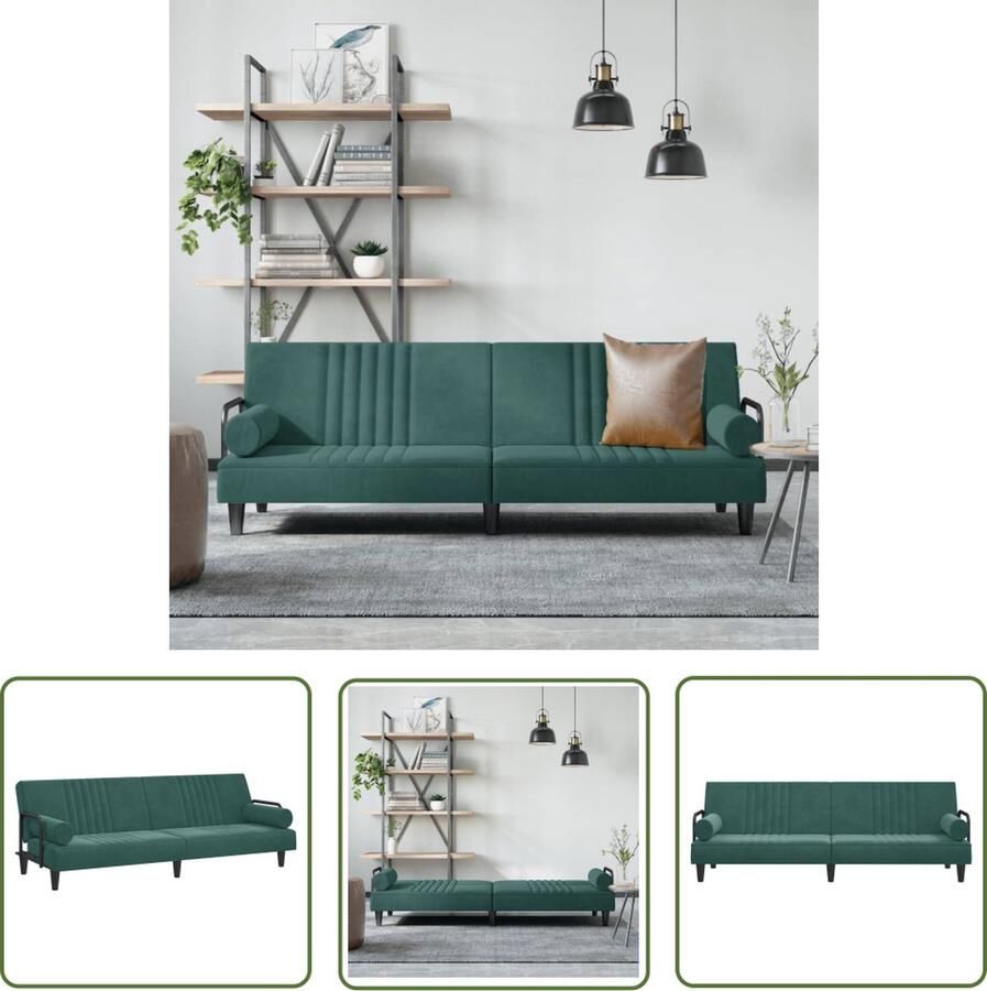 The Living Store Fluwelen Slaapbank Donkergroen Verstelbare rugleuning Comfortabele zit Stevig frame 205x89x70 cm Slaapbank Fluwelen Bank Donkere Groene Bank 3 Persoons Bank Lounge Bank - Foto 2
