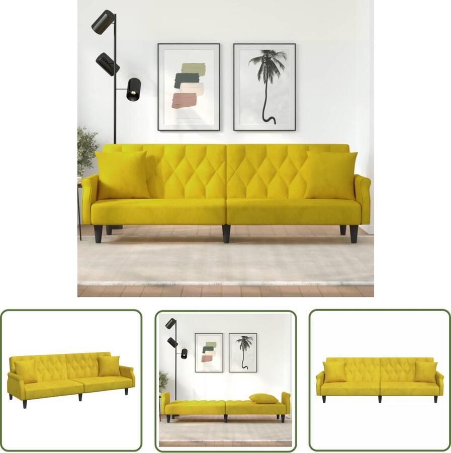 The Living Store Fluwelen Slaapbank Geel Verstelbare Rugleuning Comfortabele Zitting Praktische Rolkussens Stevig en Stabiel Frame 216x89x70 cm Slaapbank Fluwelen Bank Comfortabele Bank Zachte Bank Kleur Geel - Foto 3