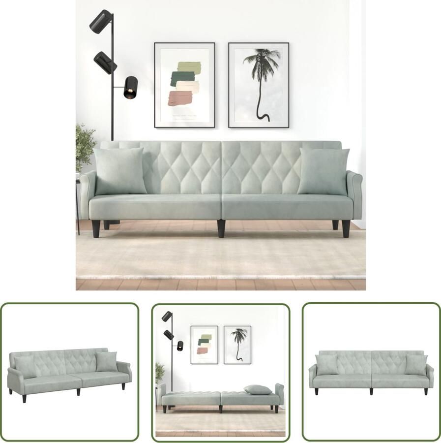 The Living Store Slaapbank Fluweel Verstelbare rugleuning Comfortabele zitervaring Praktische rolkussens Stevig en stabiel frame Lichtgrijs 216x89x70 cm Slaapbank Fluweel Sofa Lounge Bank Tweepersoons Bank Slaapkamer Meubilair - Foto 2