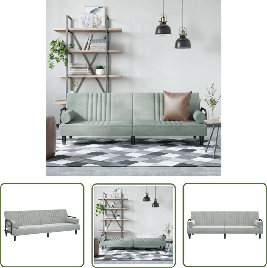 The Living Store Slaapbank Fluweel Verstelbare rugleuning Comfortabel Praktische rolkussens Stabiel frame Lichtgrijs 205 x 89 x 70 cm Slaapbank Sofa Bed Lounge Bank Tweepersoons Bank Design Bank - Foto 2