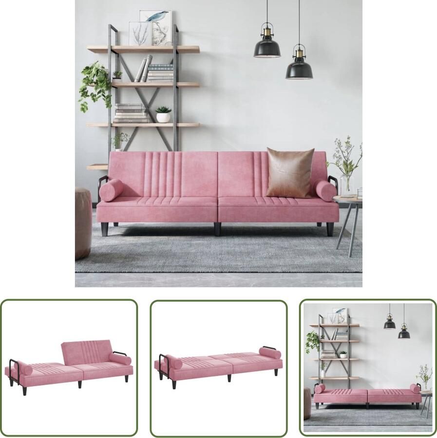 The Living Store Slaapbank Fluweel Verstelbare rugleuning Comfortabel Rolkussens Stevig frame Roze 205x89x70cm Slaapbank Fluweel Sofa Roze Bank 3 Persoons Bank Lounge Bank - Foto 3