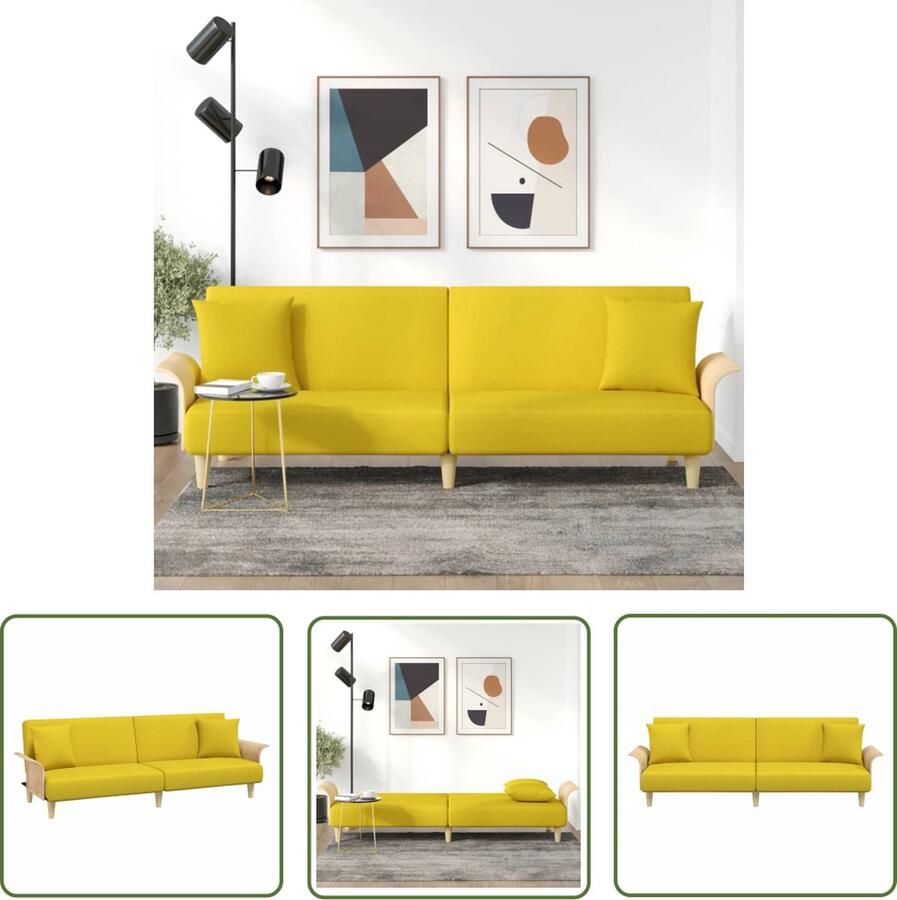 The Living Store Slaapbank Lichtgeel 224x89x70cm Duurzaam materiaal Verstelbare rugleuning Comfortabele zitervaring Praktische rolkussens Stevig en stabiel frame Inclusief 2 kussens - Foto 3
