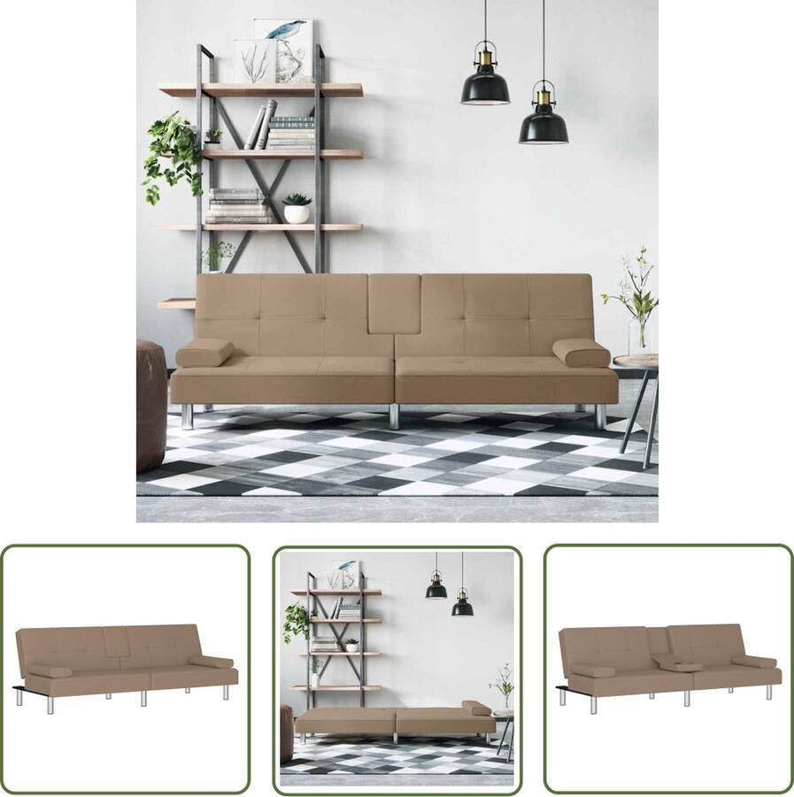 The Living Store Slaapbank Kunstleer Verstelbare rugleuning Comfortabel Inklapbare theetafel USB-poorten Stevig frame Metalen voetjes Slaapbank Sofa Bed Kunstleder Bank Bruine Bank Lounge Bank