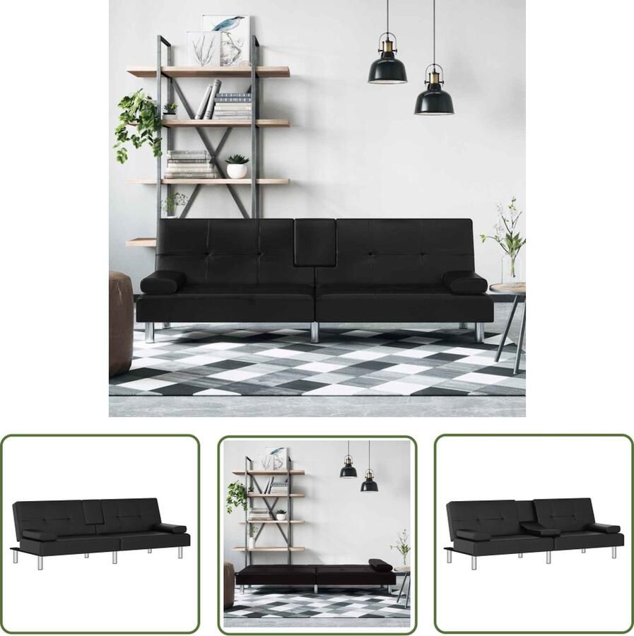 The Living Store Slaapbank Kunstleer Verstelbare rugleuning Comfortabele zitting Inklapbare theetafel USB-poorten Stabiel frame Zwart Slaapbank Sofa Bed Tweepersoons Bank Kunstleder Bank Zwarte Bank
