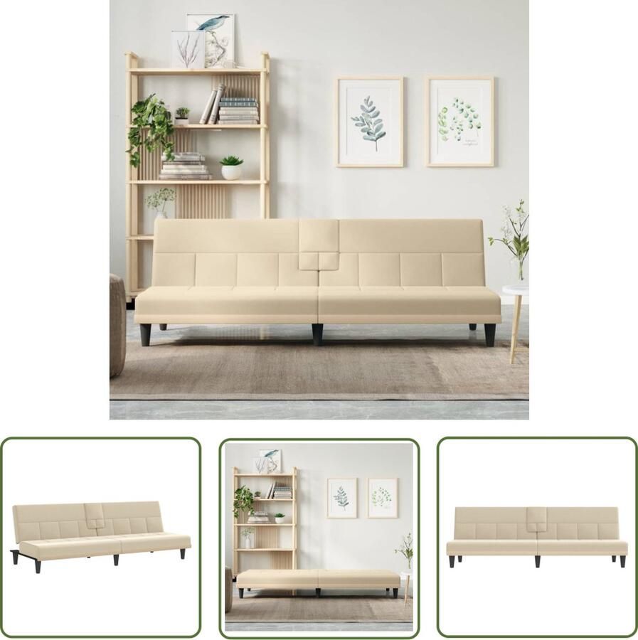 The Living Store Slaapbank Crème 200 x 89 x 70 cm Verstelbare rugleuning Slaapbank Sofa Bed Creme Kleurtje Lounge Bank Multifunctionele Bank - Foto 3