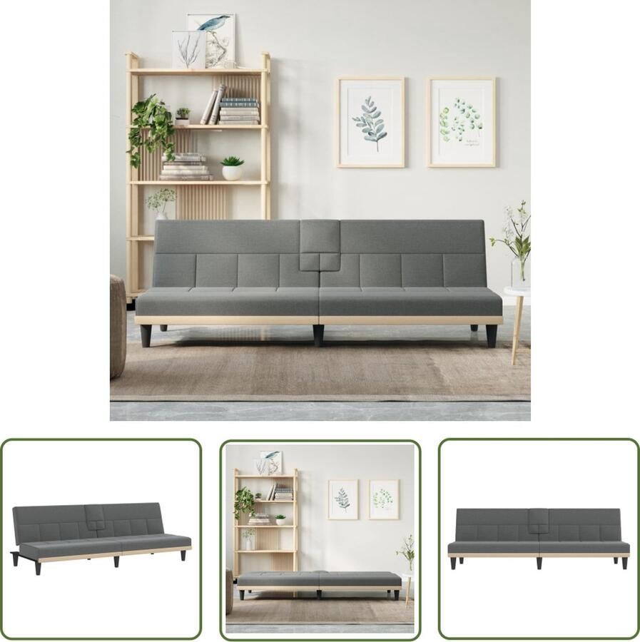 The Living Store Slaapbank Donkergrijs 200 x 89 x 70 cm Verstelbare rugleuning USB-aansluiting Slaapbank Donkere Kleuren Hoekbanken Lounge Banks Sofa Bed - Foto 2