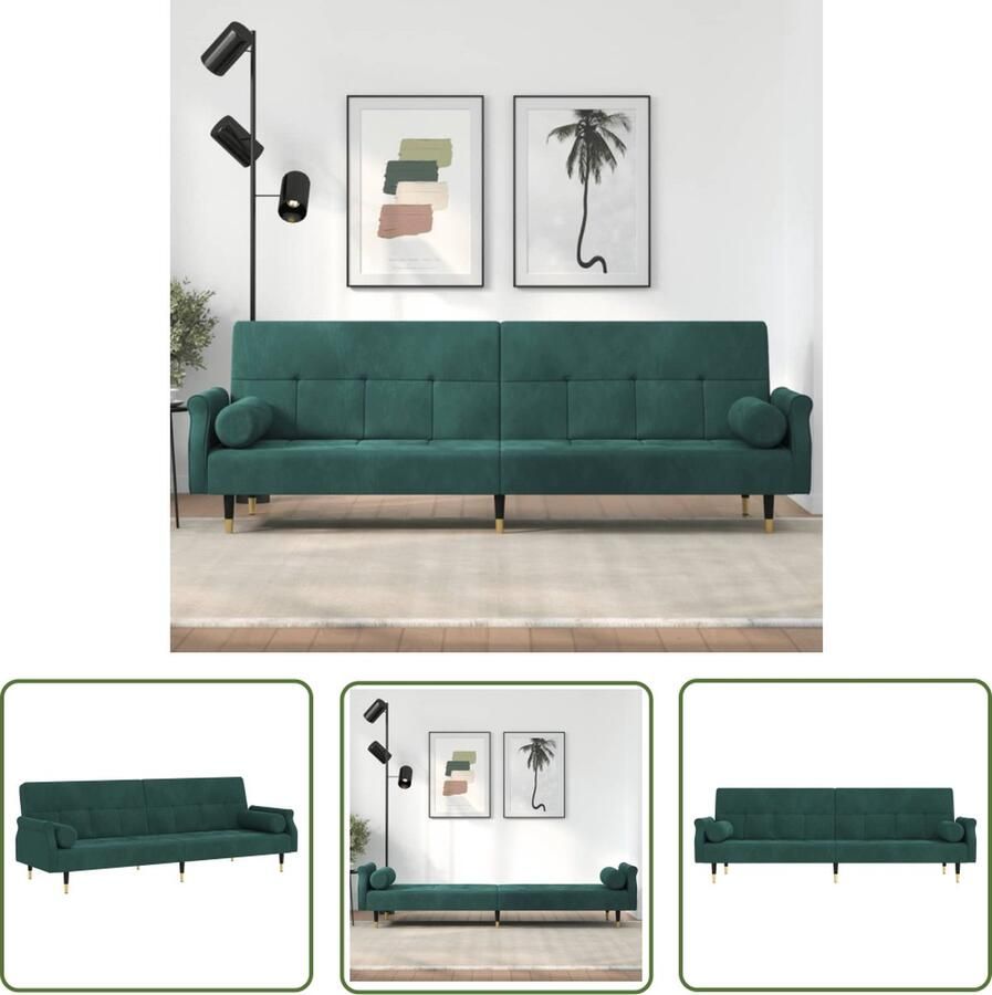 The Living Store Fluwelen Slaapbank Donkergroen Verstelbare rugleuning Comfortabele zitplaats Stevig frame Metalen voetjes Incl kussens Slaapbank Donkere Groene Bank Velvet Bank Tweepersoons Sofa Bed Lounge Meubilair - Foto 2