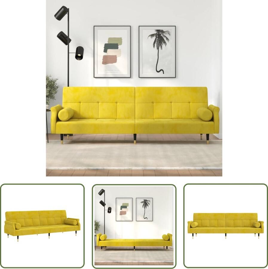 The Living Store Slaapbank Fluwelen inclusief 2 kussens 216 x 89 x 70 cm Geel Slaapbank Sofa Bed Fluweel Bank Gele Bank Chesterfield Bank - Foto 2