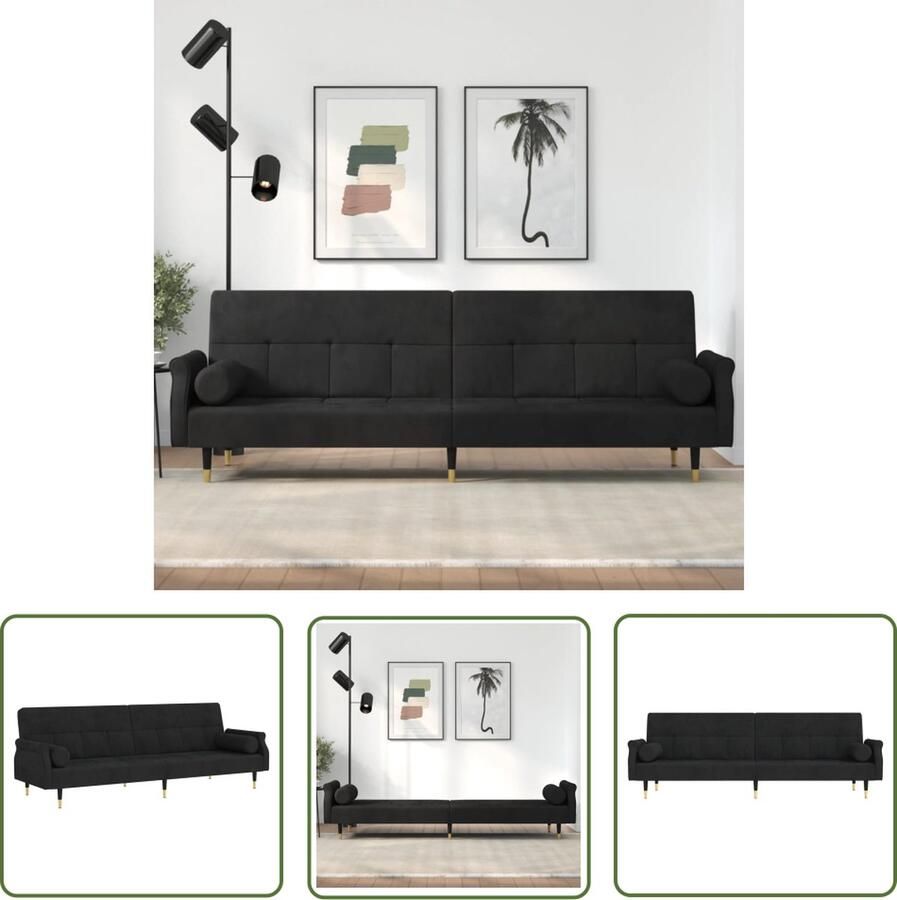 The Living Store Slaapbank Fluwelen Chesterfield 216x89x70 cm Verstelbaar Zwart Slaapbanken Chesterfield Sofa Velvet Banks Zwarte Bank Tweepersoons Bank - Foto 2