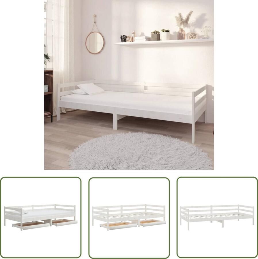 The Living Store Slaapbank met lades massief grenenhout wit 90x200 cm Bedbank Bedbanken Bed Bank Bed Banken Slaapbank Slaapbanken Slaap Bank Slaap Banken Houten Bedbank Houten Bedbanken Houten Slaapbank - Foto 2