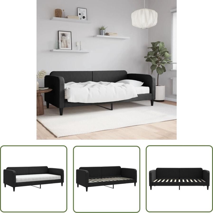 The Living Store Slaapbank met matras 90x200 cm stof zwart Slaapbank Sofa Bed Tweepersoons Bed Zwarte Meubels Stoffen Bank