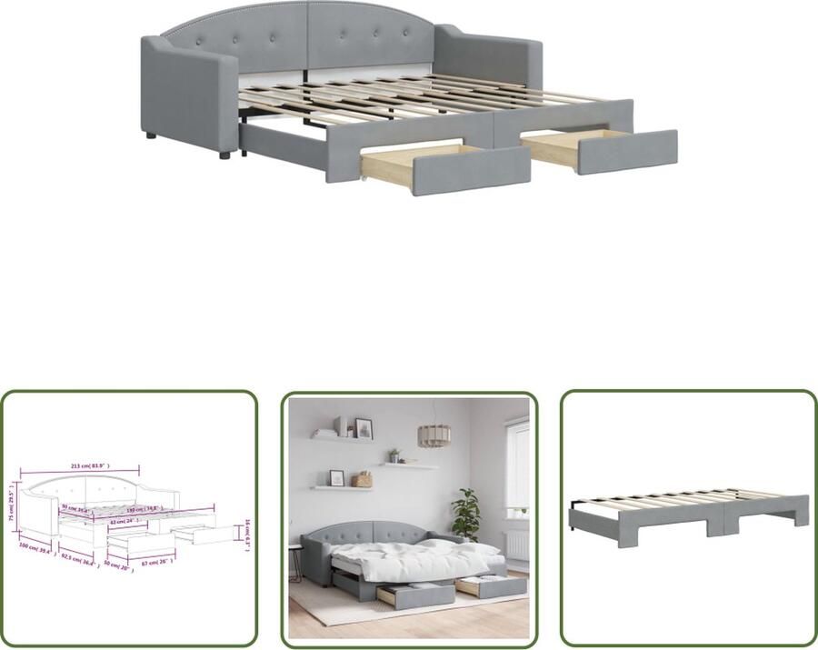 The Living Store Slaapbank met onderschuifbed 213x100x75cm Lichtgrijs Veelzijdige slaapbank met opbergruimte Slaapbank Sofa Bed Tweepersoons Bed Opbergruimte Multifunctioneel Meubilair - Foto 2