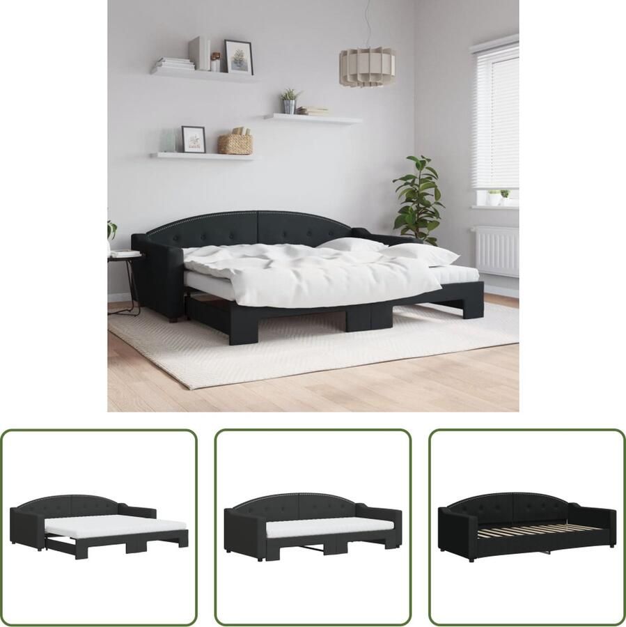 The Living Store Slaapbank met onderschuifbed 223x100x75 cm Comfortabel schuimmatras Duurzame stof Zwart 2 x schuimmatras - Foto 2