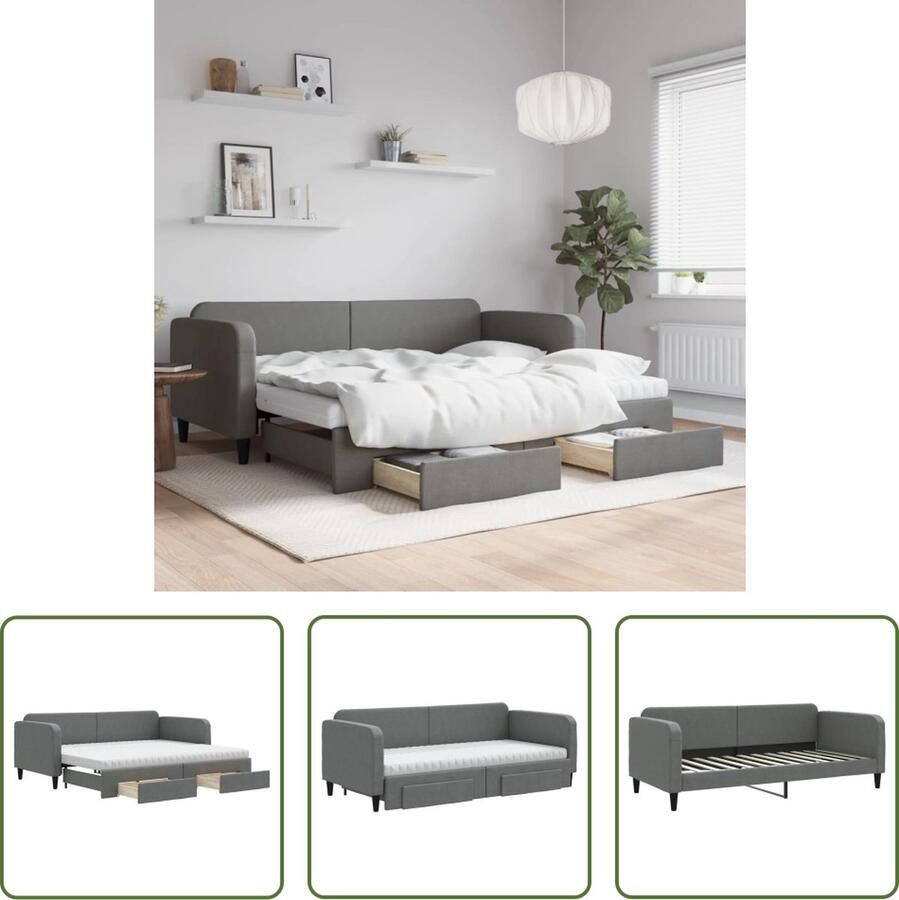 The Living Store Slaapbank onderschuifbed en lades 90x200 cm stof donkergrijs Slaapbank Sofa Bed Donker Grijs Meubilair Multifunctioneel Meubel Opslagmogelijkheden