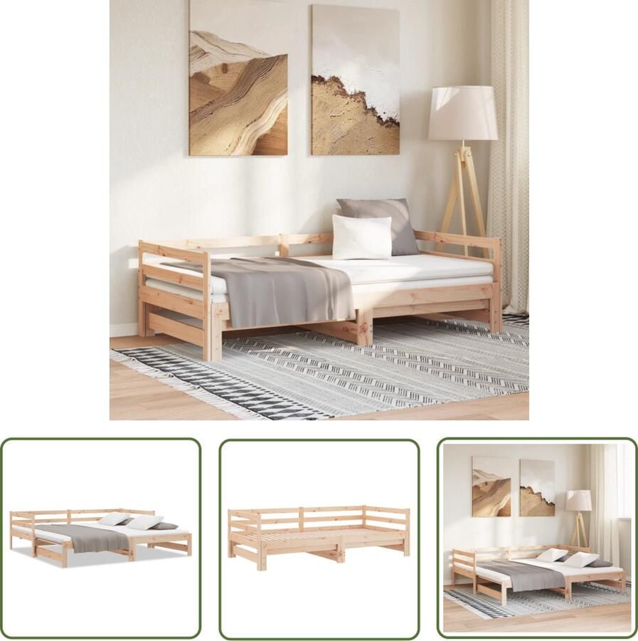 The Living Store Slaapbank Massief Grenenhout Uitschuifbaar 193.5 x 181 cm Logeerbed met Gelat Ontwerp Slaapbank Logeerbed Bankslaapzaal Grenenhouten Meubels Multifunctioneel Meubel