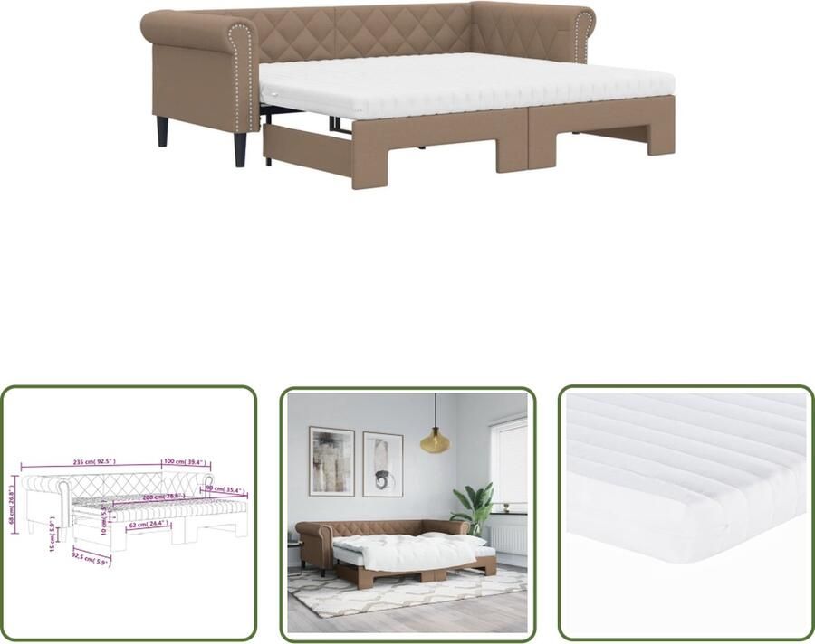 The Living Store Slaapbank met Onderschuifbed Cappuccino 235x100x68cm Comfortabel schuimmatras Duurzaam kunstleer Modern ontwerp Slaapbank Sofa Bed Bruine Slaapbank Kapstok Multifunctionele Meubels - Foto 2