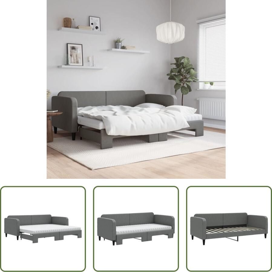 The Living Store Slaapbank met onderschuifbed Donkergrijs 223 x 192.5 x 66.5 cm Schuimmatras Duurzame stof Slaapbank Sofa Bed Tweepersoons Bed Donkere Meubels Grijs Interieur