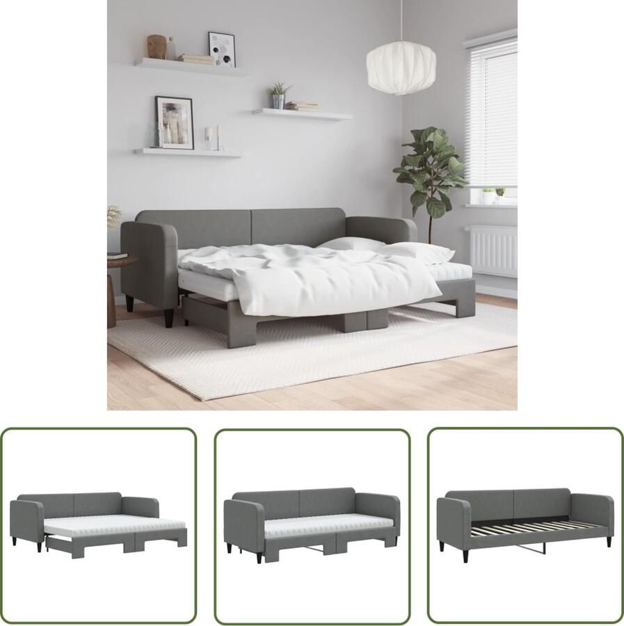 The Living Store Slaapbank onderschuifbed matrassen 80x200 cm stof donkergrijs Slaapbank Sofa Bed Tweepersoonsbed Donkere Meubels Comfortabele Stoffen