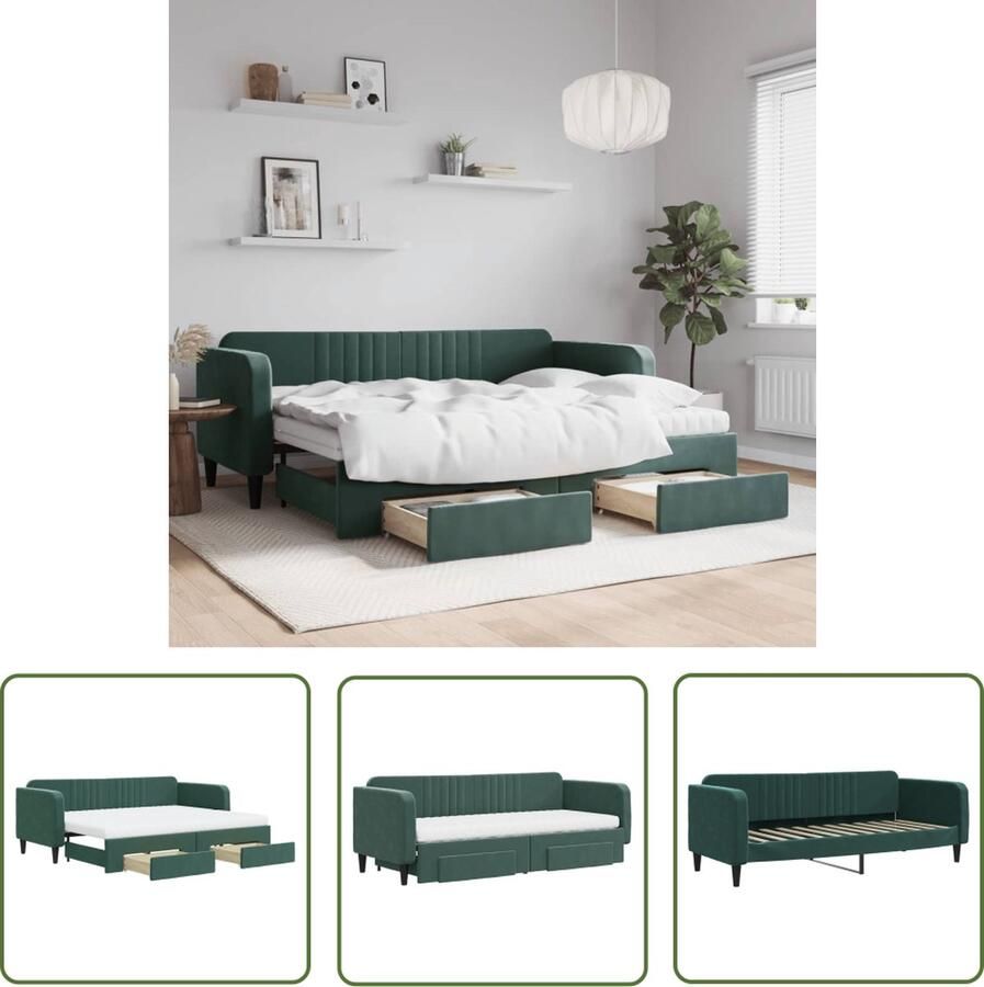 VidaXL The Living Store Slaapbank met Onderschuifbed Donkergroen Fluweel 223 x 90 x 75 cm 2-in-1 2 Bedlades
