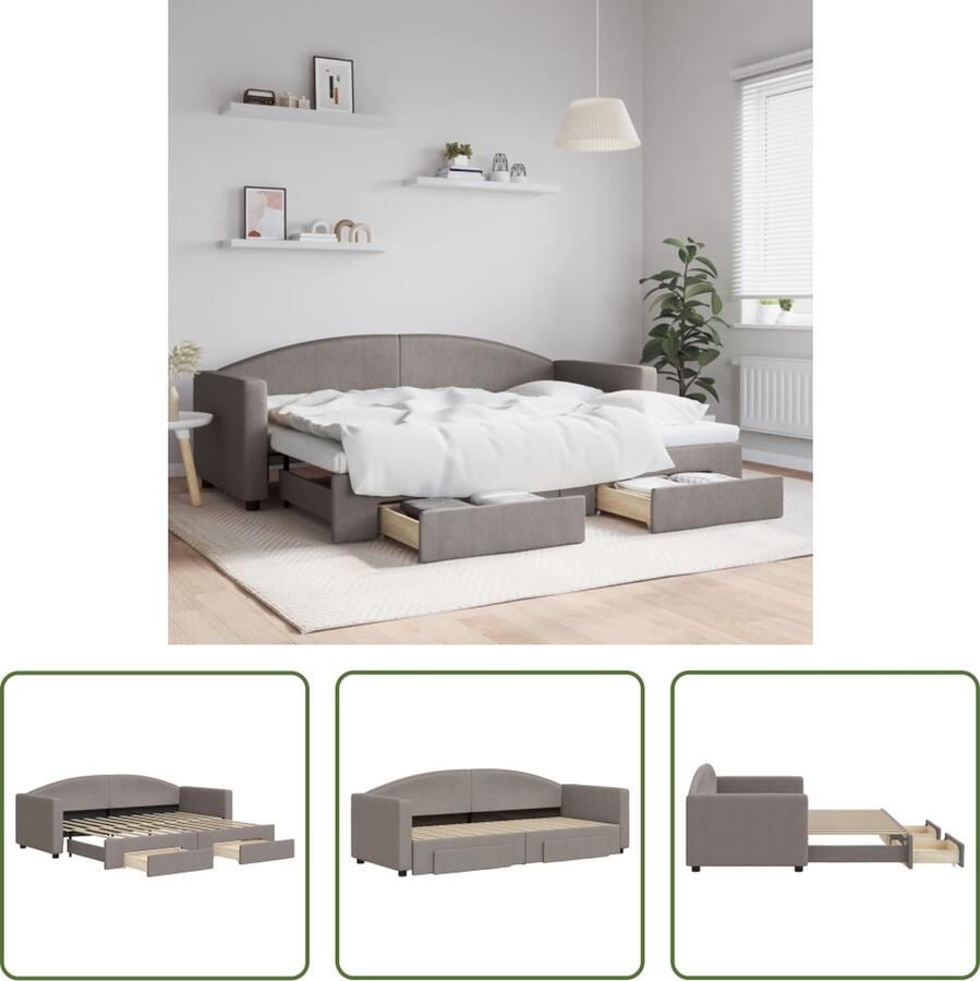 The Living Store Slaapbank met onderschuifbed en lades 80x200 cm stof taupe Slaapbank Sofa Bed Tweepersoonsbed Opvouwbare Bed Onderbed - Foto 2