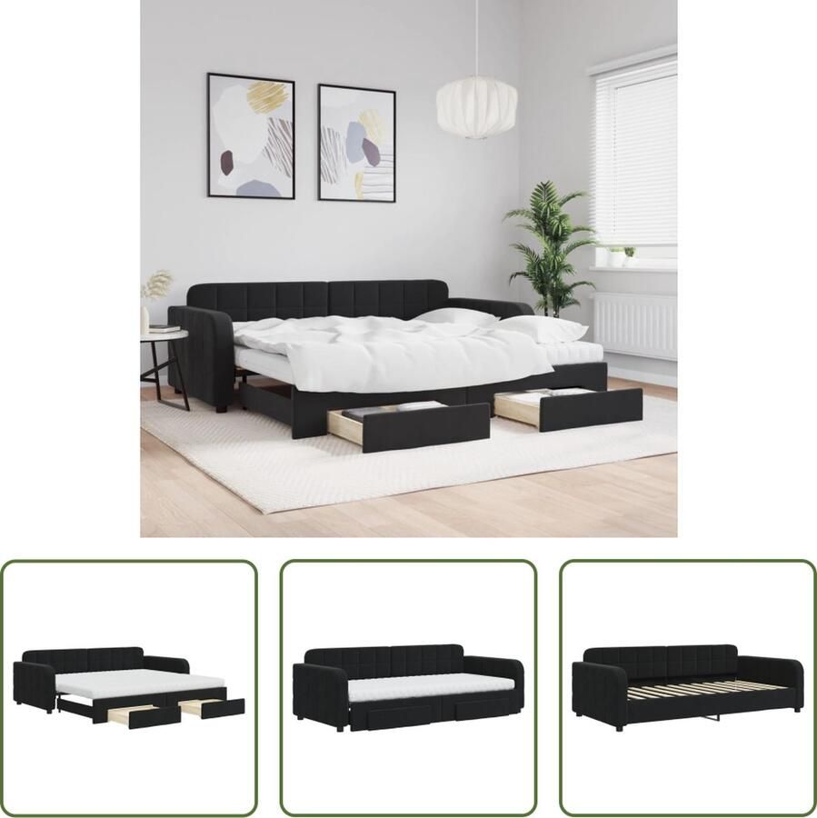 The Living Store Slaapbank met onderschuifbed Veelzijdig 2-in-1 logeerbed Velvet zwart 224 x 100 x 71 cm Inclusief 2 schuimmatrassen en 2 bedlades Slaapbank Sofa Bed 2-in-1 Bank Velvet Bank Zwarte Bank - Foto 2