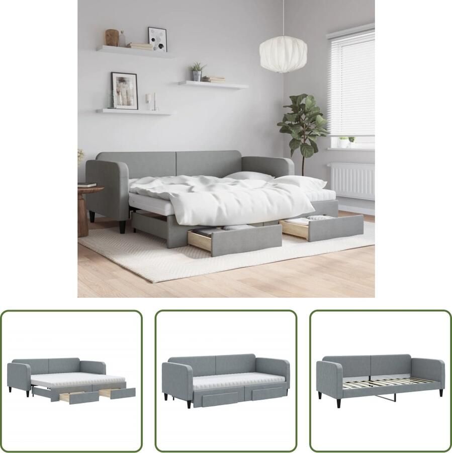 The Living Store slaapbank met onderschuifbed veelzijdige 2-in-1 bank lichtgrijs 223x100x75 cm met opbergruimte comfortabel schuimmatras solide constructie Slaapbank Sofa Bed Zweefdeur Boxspring Meubels