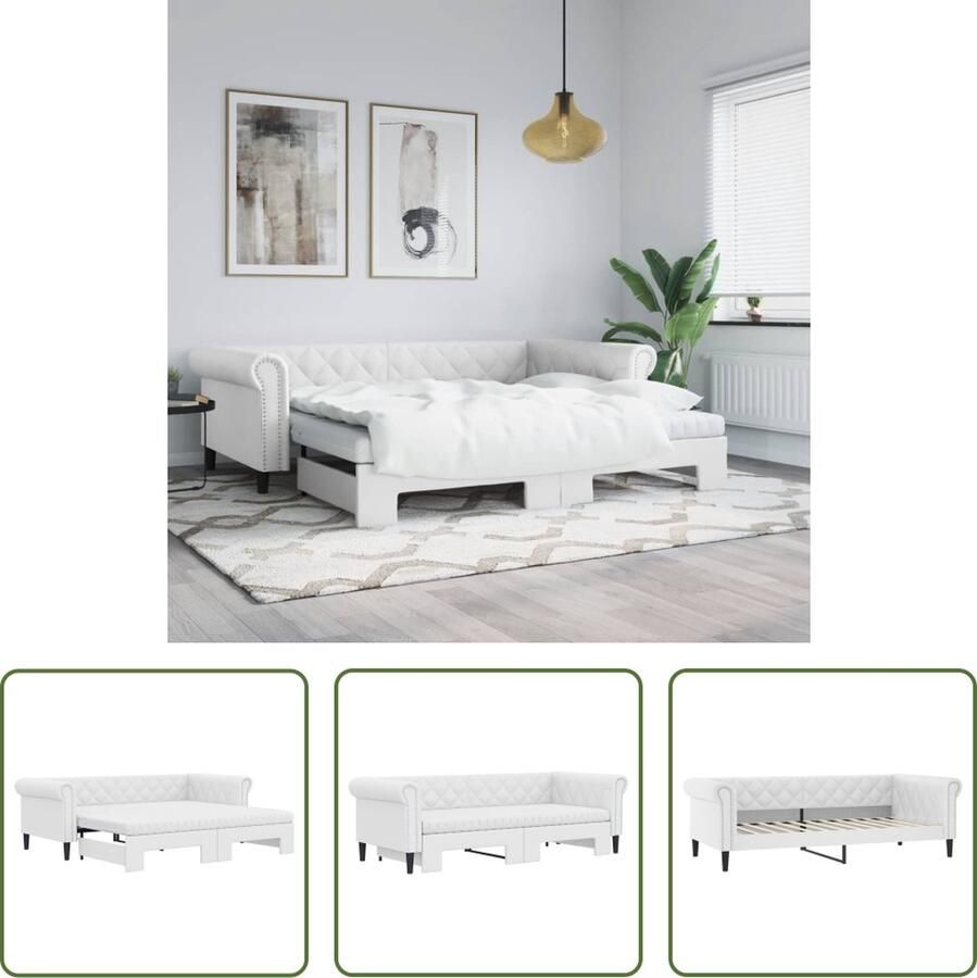VidaXL The Living Store Slaapbank met Onderschuifbed Wit 235 x 192.5 x 68 cm Comfortabel schuimmatras Duurzaam kunstleer Modern ontwerp