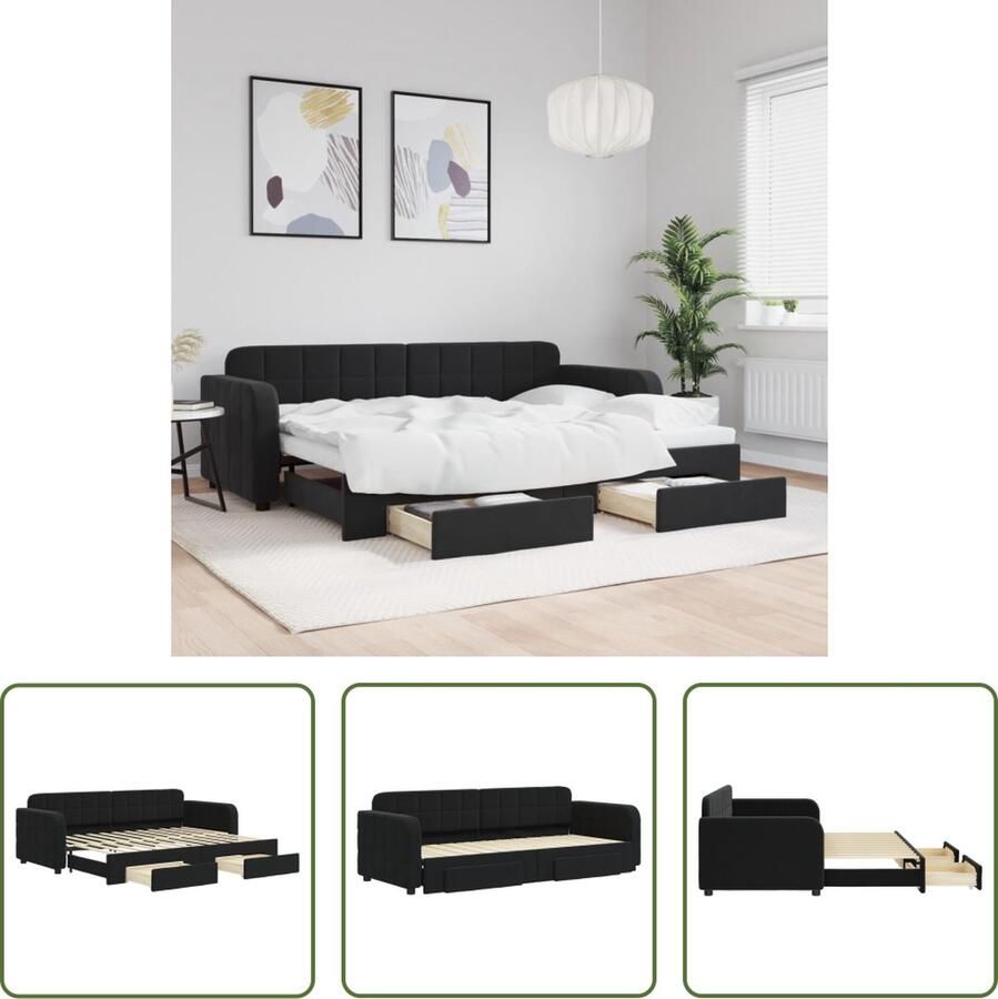 The Living Store Slaapbank met onderschuifbed Zwart 223 x 91 x 71 cm Opbergruimte Fluweel Slaapbank Sofa Bed Tweepersoonsbed Onder Schuifbed Opbergruimte - Foto 2