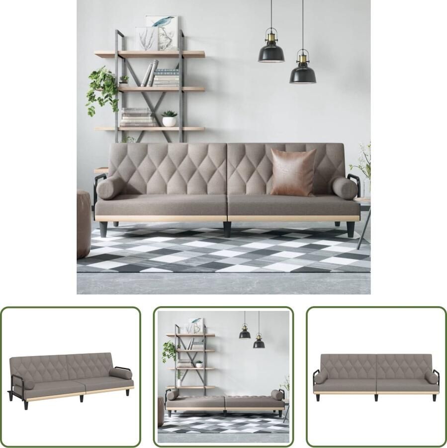 The Living Store Slaapbank met armleuningen stof taupe Slaapbank Sofa Bed Tweepersoonsbed Lounge Bank Taupesofa