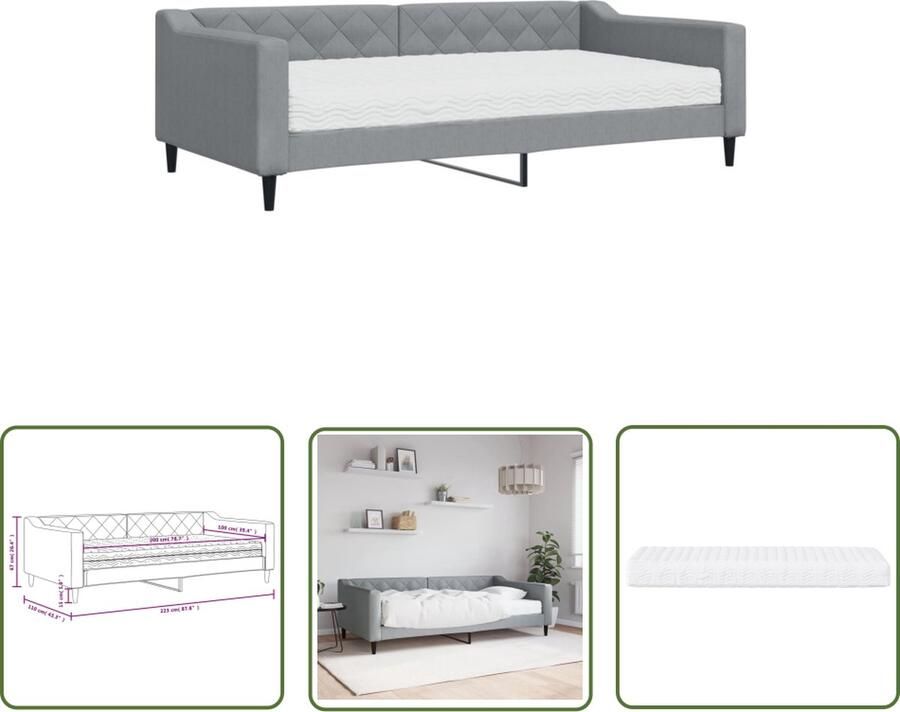 The Living Store Slaapbank Modern 2-in-1 223 x 110 x 67 cm Lichtgrijs 100% polyester Schuimmatras Houten frame Slaapbank Sofa Bed Tweepersoonsbed Compact Bed Moderne Meubels - Foto 2