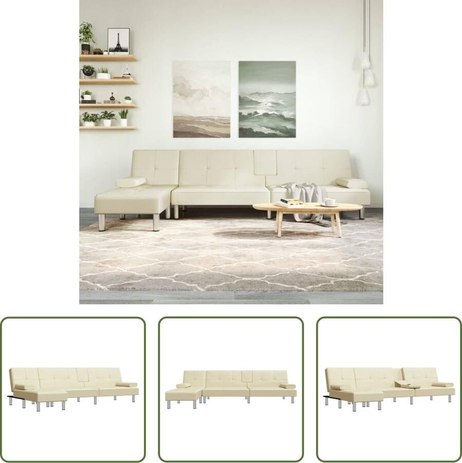 The Living Store Slaapbank L-vormig 255x140x70 cm kunstleer crèmekleurig Slaapbank Sofa Bed Hoekbank Lounge Set Design Sofa