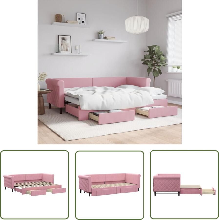 The Living Store slaapbank Newport 229x90x68 cm roze fluweel