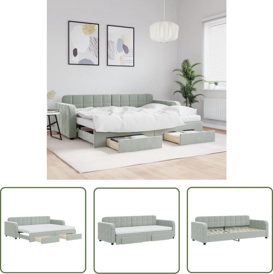 The Living Store Slaapbank onderschuifbed en lades 80x200 cm fluweel lichtgrijs Slaapbank Tweepersoonsbed Sofa Bed Onderbed Opbergladekast