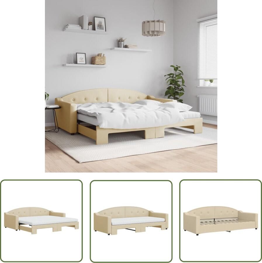 The Living Store Slaapbank Onderschuifbed 223x100x75 cm Crème Schuimmatras Duurzame stof Stevig frame Montage vereist Slaapbank Sofa Bed Tweepersoonsbed Onderbed Crème Kleurtje - Foto 2
