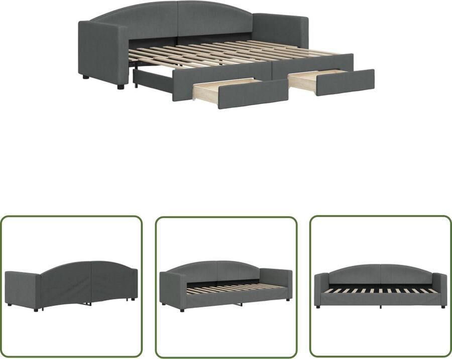 The Living Store Slaapbank Onderschuifbed Donkergrijs 223x90x75 cm 2-in-1 2 Lades Slaapbank Onderschuifbed Tweepersoonsbed Donkere Meubels Grijze Meubels - Foto 2