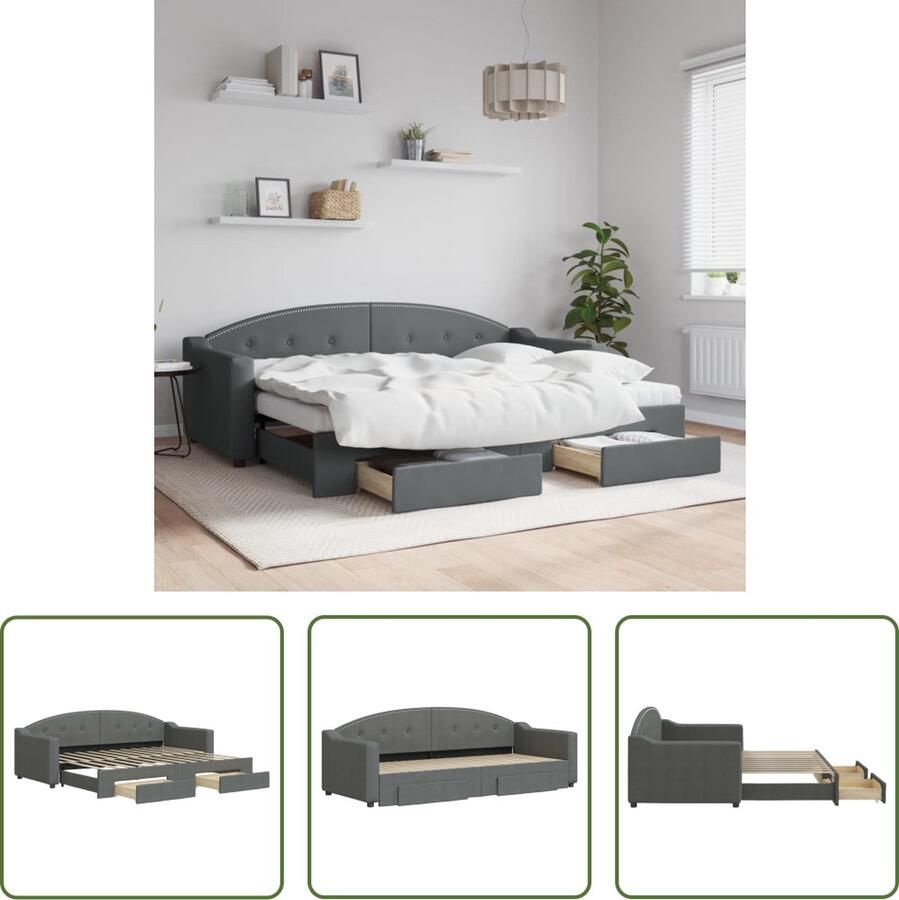 The Living Store Slaapbank met onderschuifbed Donkergrijs 223 x 172.5 x 75 cm 2x schuimmatras 2x bedlade Slaapbank Donkere Grijze Slaapbank Tweepersoons Slaapbank Onderschuifbed Boxspring