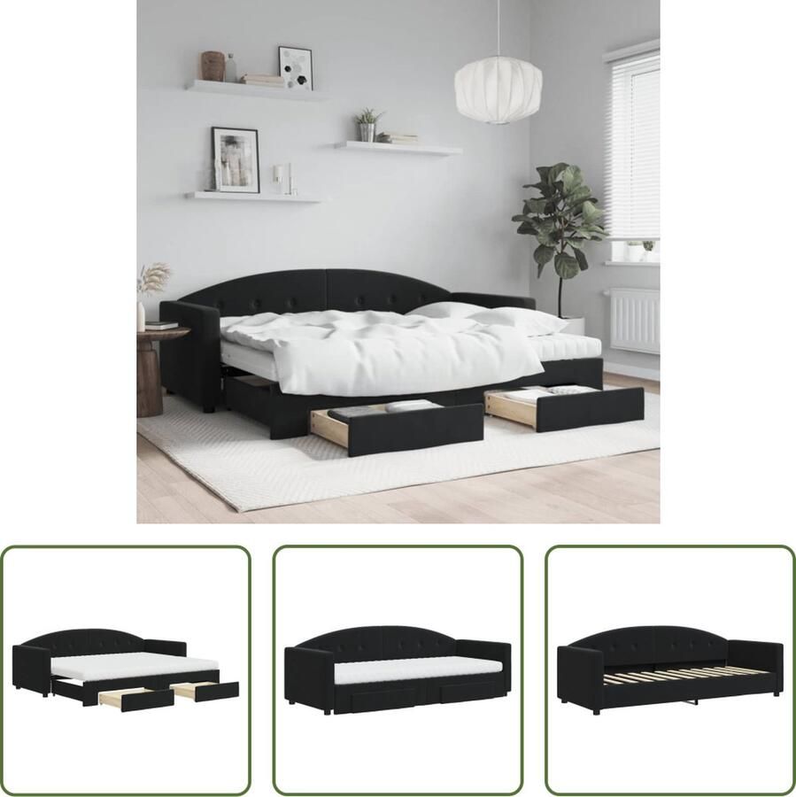 The Living Store Slaapbank Onderschuifbed Fluweel Zwart 222x90x75 cm Schuimmatras 2 lades Slaapbank Sofa Bed Tweepersoonsbed Onderbed Fluweelsofa - Foto 2