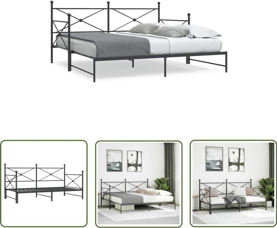 The Living Store Slaapbank onderschuifbed zonder matras 100x200 cm staal zwart Slaapbank Onderschuifbed Tweepersoonsbed Metalen Bed Staal Bed