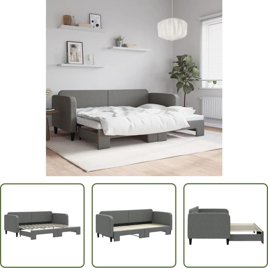 The Living Store Slaapbank met onderschuifbed 80x200 cm stof donkergrijs Slaapbank Sofa Bed Donker Grijs Meubilair Multifunctionele Bank Compact Wonen