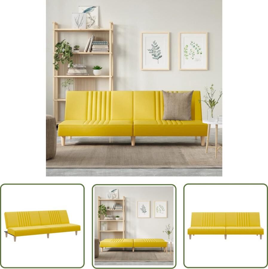 The Living Store Slaapbank Lichtgeel Stof Verstelbare rugleuning Comfortabele zitervaring Stevig frame 200 x 89 x 70 cm Slaapbank Sofa Bed Tweepersoonsbed Comfortabele Zitzitting Stoffen Bank - Foto 2